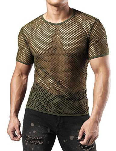 JOGAL Men's Mesh Fishnet Fitted Short Sleeve Muscle Top