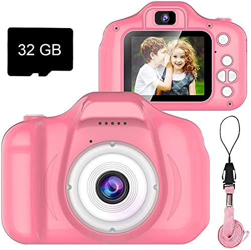 Dylanto Upgrade Kids Selfie Camera, Christmas Birthday Gifts for Girls Age 3-9, HD Digital Video Cameras for Toddler, Portable Toy for 3 4 5 6 7 8 Year Old Girl with 32GB SD Card (Pink