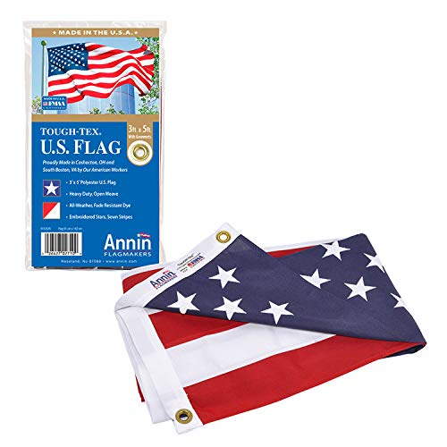 Annin Flagmakers Model 2710 American Tough-Tex Polyester Flag, 3x5 ft, Blue, Red, White