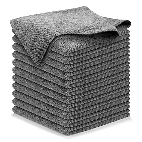 USANOOKS Microfiber Cleaning Cloth Grey - 12Pcs (16x16 inch) High Performance - 1200 Washes, Ultra Absorbent Towels Weave Grime & Liquid for Streak-Free Mirror Shine - Car Washing cloth and Applicator