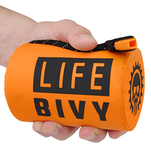 Go Time Gear Life Emergency Bivy Sack - Thermal Survival Tent and Sleeping Bag Bivvy for Blanket, Shelter & Camping Use - Pack of 1 with Whistle - Orange