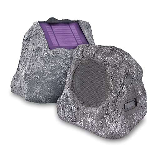 Innovative Technology Outdoor Rock Speaker Pair - Wireless Bluetooth , for Garden, Patio, Waterproof, Built for all Seasons & Solar Powered with Rechargeable Battery, Music Streaming - Charcoal