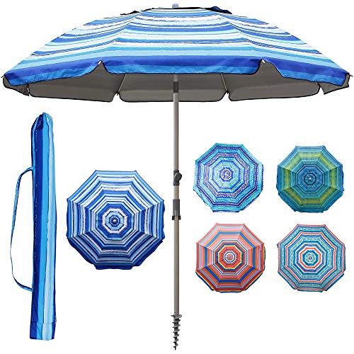 Blissun 7.2' Portable Beach Umbrella with Sand Anchor, Tilt Pole, Carry Bag, Air Vent