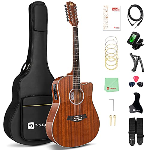 Vangoa 12 String Guitar, Acoustic-electric Dreadnought Cutaway Guitar Bundle, Sapele Body, Natural, Gloss(VA21CE NT12)