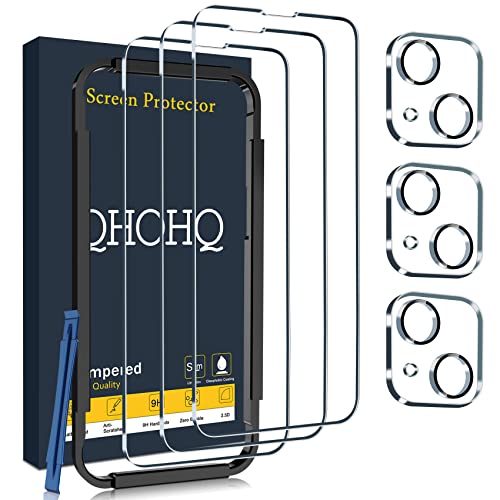 QHOHQ 3 Pack Screen Protector for iPhone 14 6.1' / iPhone 13 6.1' with 3 Pack Tempered Glass Camera Lens Protector, Ultra HD, 9H Hardness, Scratch Resistant, Case Friendly [not fit iPhone 14 Pro 6.1']