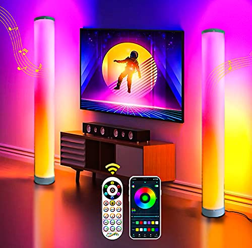 RGB Floor lamp 2 Pack, SURLED Modern Floor Lamp Music Sync with Remote Control App Control, Color Changing Floor Lamps 1600 Million Dimmable, 200+ Scene Modes Corner Light for Bedroom/Living Room