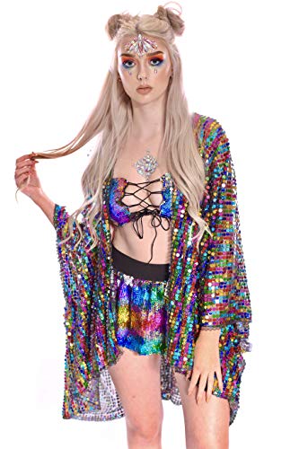 Rainbow Disco Sequin Kimono, Sequin Robe, Festival Kimono, Beach Cover-Up, Festival Fashion Outwear for EDC, LGBT, Coachella, Music Festivals, Club Wear, Rave Wear, Party, Halloween, Swimwear