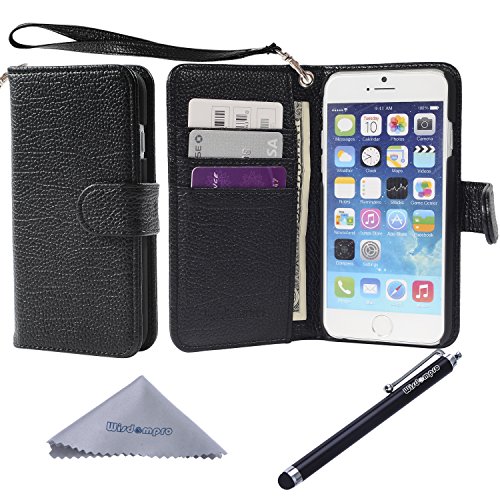 iPhone 6s Case, iPhone 6 Case, Wisdompro Premium PU Leather 2-in-1 Protective Flip Folio Wallet Case with Credit Card Holder Slots and Wrist Lanyard for Apple 4.7 Inch iPhone 6s 6 (Black with Lanyard)