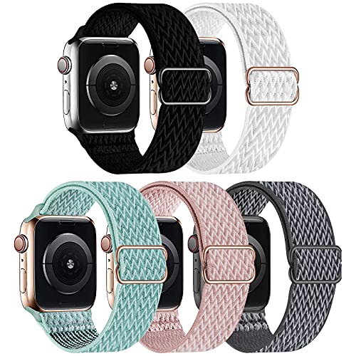 GBPOOT 5 Packs Nylon Stretch Band Compatible with Apple Watch,Adjustable Soft Sport Breathable Loop for Iwatch Series 8/7/6/5/4/3/2/1/SE,38mm 40mm 41mm,06 Color