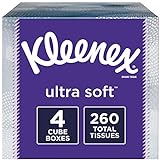 Kleenex Ultra Soft Facial Tissues, 4 Cube Boxes, 65 Tissues per Box (260 Tissues Total)