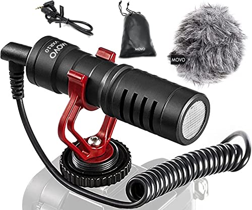 Movo VXR10 Universal Video Microphone with Shock Mount, Deadcat Windscreen, Case for iPhone, Android Smartphones, Canon EOS, Nikon DSLR Cameras and Camcorders - Perfect Camera Microphone, Shotgun Mic