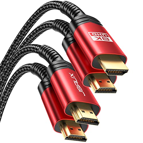 8K HDMI Cables 2.1 10FT 2-Pack，JSAUX 48Gbps 8K & 4K Ultra High Speed Cords(8K@60Hz 7680x4320, 4K@120Hz) eARC HDR10 HDCP 2.2 & 2.3 3D, Compatible for PS5/PS4/X-Box/Roku TV/HDTV/Blu-ray/LG/Samsung QLED