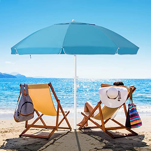 Bumblr 6.5ft Beach Umbrella with Sand Anchor & Tilt Mechanism Heavy Duty Outdoor Sunshade Portable Umbrella with Carry Bag Wind Resistant UV Protection for Sand Beach Garden Outdoor, Light Blue