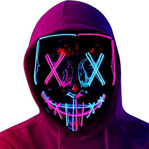 Poptrend Halloween Mask LED Light up Mask Scary mask for Festival Cosplay Halloween Costume Masquerade Parties,Carnival,Gift (Pink+ice Blue)