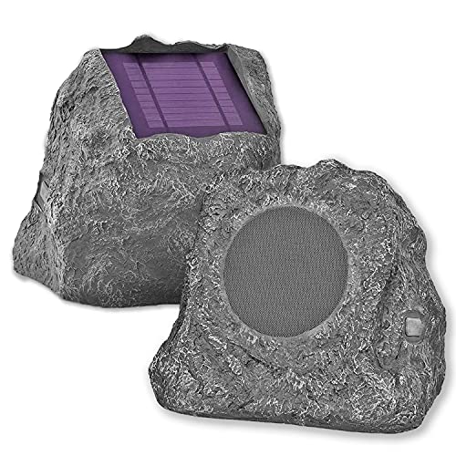 Innovative Technology Outdoor Rock Speaker Pair - Wireless Bluetooth Speakers for Garden, Patio, Waterproof, Built for all Seasons & Solar Powered with Rechargeable Battery, Music Streaming - Charcoal