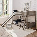 Max & Lily Low Bunk Bed, Twin-Over-Twin Bed Frame For Kids With Slide, Clay