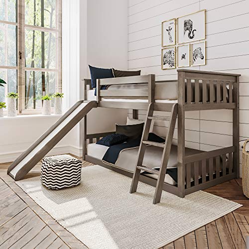 Max & Lily Low Bunk Bed, Twin-Over-Twin Wood Bed Frame For Kids With Slide, Clay