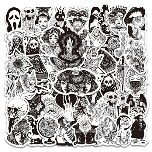 Gothic Stickers for Hydro Flask | 50 PCS | Vinyl Waterproof Stickers for Laptop,Skateboard,Water Bottles,Computer,Phone,Punk Stickers， Cool Stickers Horror, Black and White Stickers(Gothic-50-5)