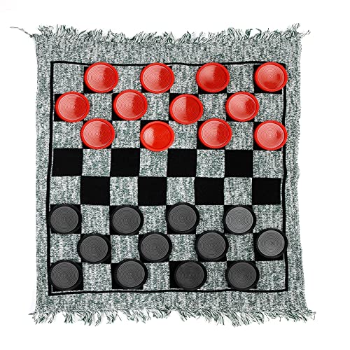 Win SPORTS 3 in 1 Giant Checkers,Mega Tic Tac Toe,Indoor Outdoor Jumbo Classic Board Games,30”Reversible Rug with 24 Checkers Pieces,Checkers Cloth Mat Game for Travel,Family Party,BBQ