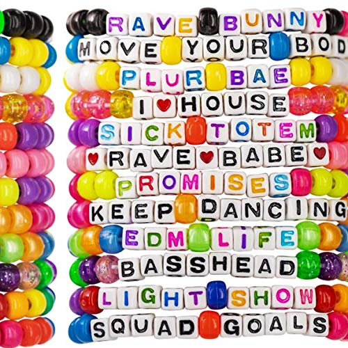 kandi bar EDM Life Rave Bracelets (12-Pack) | handmade PLUR accessory for music festival outfits | wear stylish colors & authentic phrases for Women, Men, & NB | every pack is unique | EXPLICIT