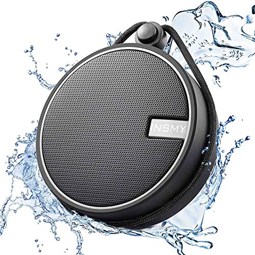 INSMY C12 IPX7 Waterproof Shower Bluetooth Speaker, Portable Wireless Outdoor Speaker with HD Sound, Support TF Card, Suction Cup for Home, Pool, Beach, Boating, Hiking 12H Playtime (Black)
