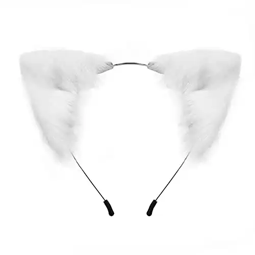 SMILETERNITY Handmade Fox Wolf Cat Ears Headwear Costume Accessories for Halloween Christmas Cosplay Party (White)