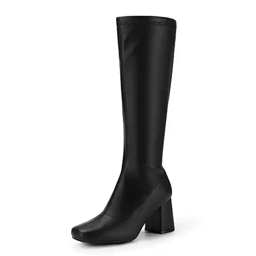 DREAM PAIRS Women's Gogo Boots, Square Toe Chunky Knee High Boots For Women