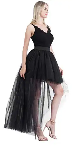 Bellady Women's High Low Mesh Net Lace Overlay Maxi Skirt