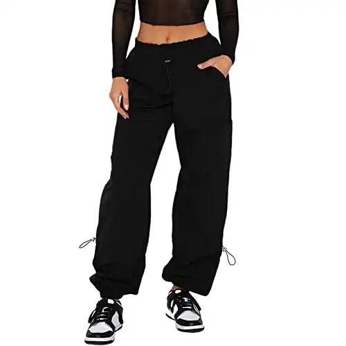 Women's Low Waist Cargo Pants Casual Solid Color Harajuku Vintage Y2K Low Rise Baggy Jogger Relaxed Cinch Pants