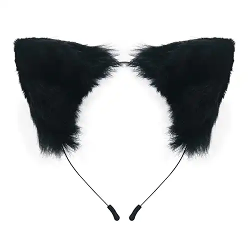 QinRuan Cat Fox Faux Fur Ears Headband Cute Halloween Fancy Dress Cosplay Handmade Animal Furry Ears Hair Hoop
