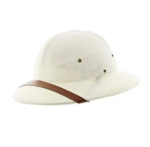 Milani Straw Pith Helmet Outdoor Hat with Adjustable Headband for Jungle Safari Explorer Costume