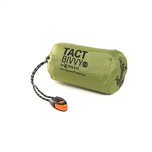 Tact Bivvy® 2.0 HeatEcho® Emergency Sleeping Bag, Compact Ultra Lightweight, Waterproof, Thermal Bivy Cover, Emergency Shelter Survival Kit – w/Stuff Sack, Carabiner, Survival Whistle + ParaTinder