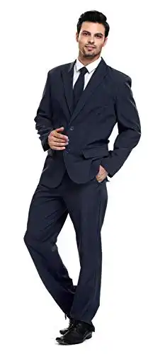 U LOOK UGLY TODAY Men's Party Suit Solid Color Prom Suit for Themed Party Events Clubbing Jacket with Tie Pants Dark Blue-XS