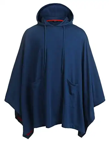 COOFANDY Unisex Casual Hooded Poncho Cape Cloak Fashion Coat Hoodie Pullover with Pocket, Dark Blue, Medium