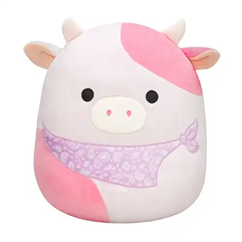Squishmallows Original 14-Inch Reshma Light Pink Cow with Purple Bandana - Large Ultrasoft Official Jazwares Plush