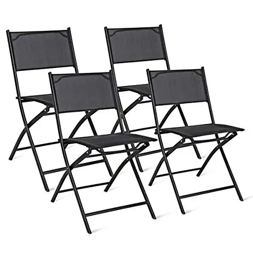 Giantex 4 PCS Folding Patio Chairs, Portable Camping Chair Set, Rust-Proof Steel Frame & Space Saving, Outdoor Patio Furniture for Deck Garden Pool Beach (Black)