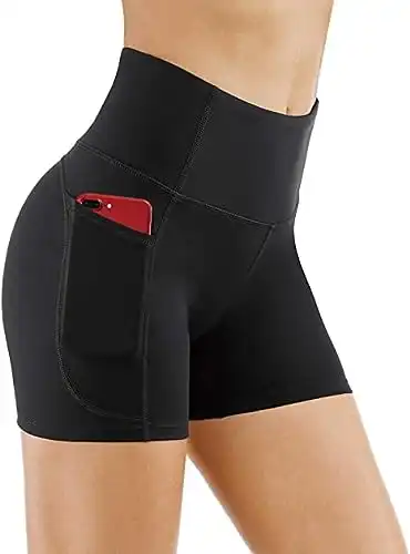 THE GYM PEOPLE High Waist Yoga Shorts for Women's Tummy Control Fitness Athletic Workout Running Shorts with Deep Pockets