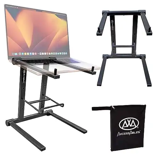 AxcessAbles Portable DJ Laptop Stand with Bag | Folding Laptop Stand | Elevated MacBook Stand for Home Office, Music Production, Gaming, DJ Controller | No Assembly Required (DJLTS-01 -Black)