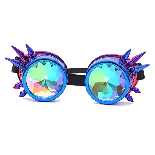 FIRSTLIKE Kaleidoscope Rave Goggles Steampunk Glasses with Rainbow Crystal Glass Lens