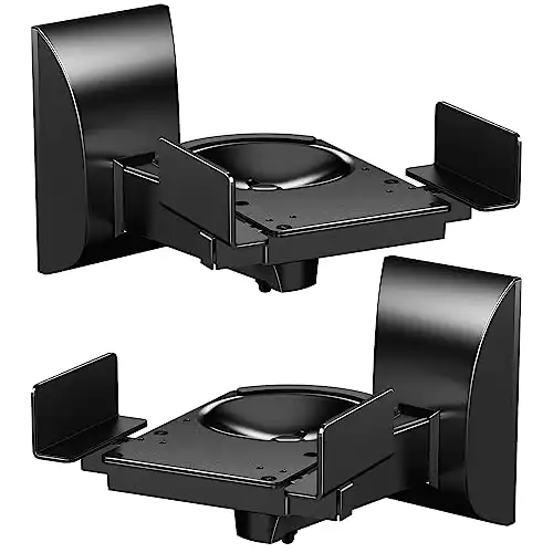 WALI Speaker Wall Mounts, Dual Side Clamping Bookshelf Mounting Bracket for Large Surrounding Sound Speakers, Hold up to 55 lbs. (SWM201), Black