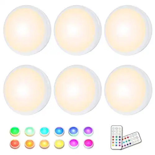 Puck Lights, 16 Colors Changeable LED Puck lightings Battery Powered dimmable Under Cabinet Lights Wireless Under Counter Lights Mini Night Light, with 2 Remote Controls & Timing Function