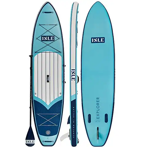 ISLE Explorer Inflatable Stand Up Paddle Board & iSUP Bundle Accessory Pack — Durable, Lightweight with Stable Wide Stance — 300 Pound Capacity, 11'6" Long, 6" Thick (Blue)