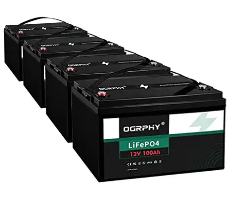 OGRPHY 4 Pack 12V 100Ah LiFePO4 Battery, 1280Wh Grade A Cells Lithium Battery with 100A BMS, 5000+ Deep Cycles Battery for RV, Trolling Motor, Solar, Golf Cart, Marine and Off Grid Applications