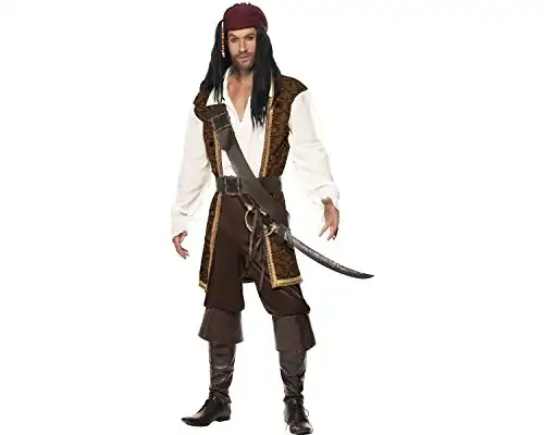 Smiffys mens High Seas Pirate Costume, Brown, M - US Size 38"-40"