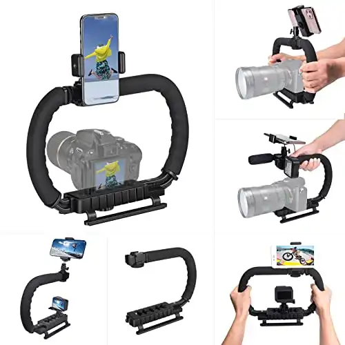 3-Shoe DSLR/Mirrorless/Action Camera Camcorder Phone Stabilizer Expansion Cage Mount Moviemaking Holder Rig YouTube Tiktok Vlogging Video Kit Compatible with GoPro Canon Nikon Sony iPhone Android