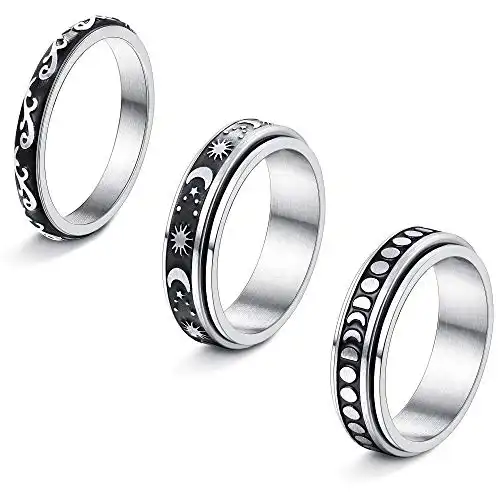 Jstyle 3Pcs Stainless Steel Fidget Band Rings Spinner Rings for Women Mens Moon Star Sun Ring Celtic Stress Relieving Reduce Anxiety 5