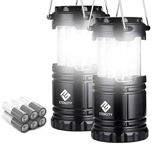 Etekcity Camping Lantern Gear Accessories Supplies, Battery Powered LED Tent for Power Outages, Emergency Light for Hurricane Supplies Survival Kits, Operated Lamp, 2 Pack
