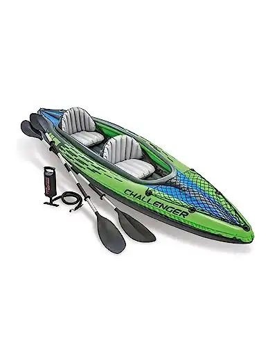 INTEX 68306EP Challenger K2 Inflatable Kayak Set: Includes Deluxe 86in Aluminum Oars and High-Output Pump – Adjustable Seat with Backrest – Removable Skeg – 2-Person – 400lb Weight Capacity