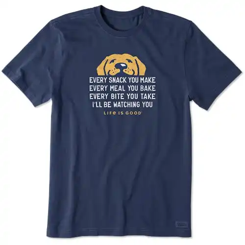 Life is Good Mens Dog Lover Crusher Graphic T-Shirt, Cotton Tee, Short Sleeve, Crewneck Shirt, Casual Top, I'll Be Watching You Dog, Darkest Blue, XX-Large