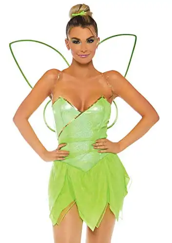 Leg Avenue womens - 4 Piece Pretty Pixie Set Bodysuit With Petal Skirt and Fairy Wings Sexy Halloween Set Adult Sized Costumes, Green, Small US